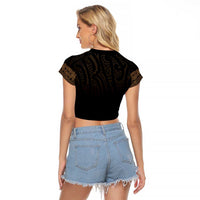 New Zealand Maori Kowhaiwhai Raglan Cropped T Shirt Parauri Maui and Mangopare LT9 - Polynesian Pride