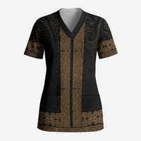 New Zealand Maori Kowhaiwhai Scrub Top Parauri Maui and Mangopare LT9 Adult Brown - Polynesian Pride