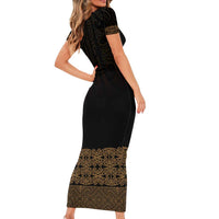 New Zealand Maori Kowhaiwhai Short Sleeve Bodycon Dress Parauri Maui and Mangopare LT9 - Polynesian Pride