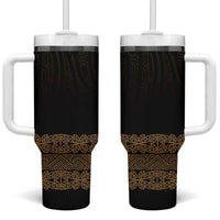 New Zealand Maori Kowhaiwhai Tumbler With Handle Parauri Maui and Mangopare LT9 One Size: 40 oz Brown - Polynesian Pride