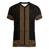 New Zealand Maori Kowhaiwhai Women V-Neck T-Shirt Parauri Maui and Mangopare LT9 Female Brown - Polynesian Pride