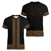 New Zealand Maori Kowhaiwhai Women V-Neck T-Shirt Parauri Maui and Mangopare LT9 - Polynesian Pride