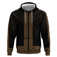 New Zealand Maori Kowhaiwhai Zip Hoodie Parauri Maui and Mangopare LT9 Pullover Hoodie Brown - Polynesian Pride