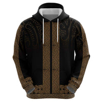 New Zealand Maori Kowhaiwhai Zip Hoodie Parauri Maui and Mangopare LT9 - Polynesian Pride