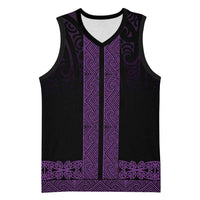 New Zealand Maori Kowhaiwhai Basketball Jersey Waiporoporo Maui and Mangopare LT9 Unisex Purple - Polynesian Pride