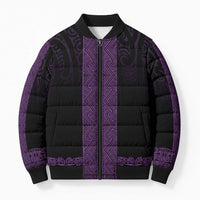 New Zealand Maori Kowhaiwhai Bomber Puffer Jacket Waiporoporo Maui and Mangopare LT9 Unisex Purple - Polynesian Pride