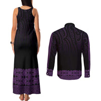 New Zealand Maori Kowhaiwhai Couples Matching Tank Maxi Dress and Long Sleeve Button Shirt Waiporoporo Maui and Mangopare LT9 - Polynesian Pride