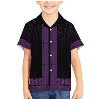 New Zealand Maori Kowhaiwhai Family Matching Mermaid Dress and Hawaiian Shirt Waiporoporo Maui and Mangopare LT9 Son's Shirt Purple - Polynesian Pride