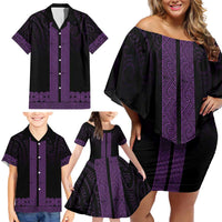 New Zealand Maori Kowhaiwhai Family Matching Off Shoulder Short Dress and Hawaiian Shirt Waiporoporo Maui and Mangopare LT9 - Polynesian Pride