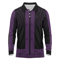 New Zealand Maori Kowhaiwhai Long Sleeve Polo Shirt Waiporoporo Maui and Mangopare LT9 Purple - Polynesian Pride