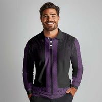New Zealand Maori Kowhaiwhai Long Sleeve Polo Shirt Waiporoporo Maui and Mangopare LT9 - Polynesian Pride