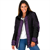 New Zealand Maori Kowhaiwhai Padded Jacket Waiporoporo Maui and Mangopare LT9 Women Purple - Polynesian Pride