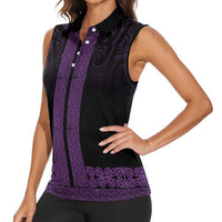 New Zealand Maori Kowhaiwhai Women Sleeveless Polo Shirt Waiporoporo Maui and Mangopare LT9 - Polynesian Pride