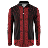 New Zealand Maori Kowhaiwhai Button Sweatshirt Whero Maui and Mangopare LT9 Red - Polynesian Pride