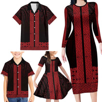 New Zealand Maori Kowhaiwhai Family Matching Long Sleeve Bodycon Dress and Hawaiian Shirt Whero Maui and Mangopare LT9 - Polynesian Pride