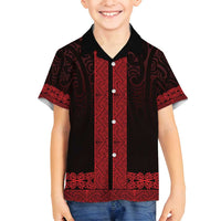 New Zealand Maori Kowhaiwhai Family Matching Summer Maxi Dress and Hawaiian Shirt Whero Maui and Mangopare LT9 Son's Shirt Red - Polynesian Pride