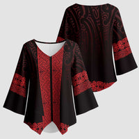 New Zealand Maori Kowhaiwhai Kimono Sleeve Blouse Whero Maui and Mangopare LT9 - Polynesian Pride