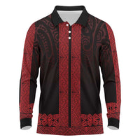 New Zealand Maori Kowhaiwhai Long Sleeve Polo Shirt Whero Maui and Mangopare LT9 Red - Polynesian Pride