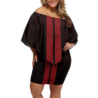 New Zealand Maori Kowhaiwhai Off Shoulder Short Dress Whero Maui and Mangopare LT9 Women Red - Polynesian Pride