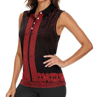 New Zealand Maori Kowhaiwhai Women Sleeveless Polo Shirt Whero Maui and Mangopare LT9 - Polynesian Pride