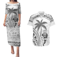 Custom Fiji Black Fern Couples Matching Puletasi and Hawaiian Shirt Maori Warroir with Fijian Masi Pattern LT9 White - Polynesian Pride