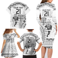 Custom Fiji Black Fern Family Matching Long Sleeve Bodycon Dress and Hawaiian Shirt Maori Warroir with Fijian Masi Pattern LT9 - Polynesian Pride