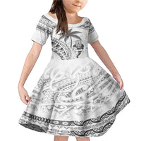 Custom Fiji Black Fern Family Matching Mermaid Dress and Hawaiian Shirt Maori Warroir with Fijian Masi Pattern LT9 Daughter's Dress White - Polynesian Pride