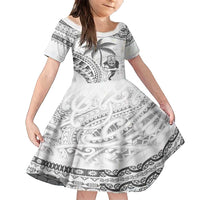 Custom Fiji Black Fern Family Matching Summer Maxi Dress and Hawaiian Shirt Maori Warroir with Fijian Masi Pattern LT9 Daughter's Dress White - Polynesian Pride