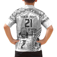 Custom Fiji Black Fern Kid Hawaiian Shirt Maori Warroir with Fijian Masi Pattern LT9 - Polynesian Pride