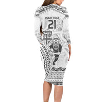 Custom Fiji Black Fern Long Sleeve Bodycon Dress Maori Warroir with Fijian Masi Pattern LT9 - Polynesian Pride