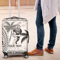 Custom Fiji Black Fern Luggage Cover Maori Warroir with Fijian Masi Pattern LT9 White - Polynesian Pride