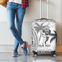 Custom Fiji Black Fern Luggage Cover Maori Warroir with Fijian Masi Pattern LT9 - Polynesian Pride