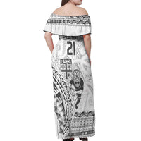 Custom Fiji Black Fern Off Shoulder Maxi Dress Maori Warroir with Fijian Masi Pattern LT9 - Polynesian Pride