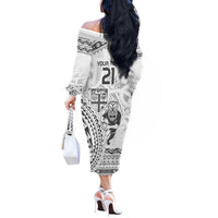 Custom Fiji Black Fern Off The Shoulder Long Sleeve Dress Maori Warroir with Fijian Masi Pattern LT9 - Polynesian Pride