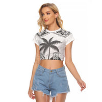 Custom Fiji Black Fern Raglan Cropped T Shirt Maori Warroir with Fijian Masi Pattern LT9 Female White - Polynesian Pride