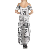 Custom Fiji Black Fern Summer Maxi Dress Maori Warroir with Fijian Masi Pattern LT9 - Polynesian Pride