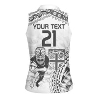 Custom Fiji Black Fern Women Sleeveless Polo Shirt Maori Warroir with Fijian Masi Pattern LT9 - Polynesian Pride