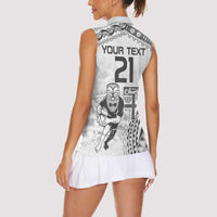 Custom Fiji Black Fern Women Sleeveless Polo Shirt Maori Warroir with Fijian Masi Pattern LT9 - Polynesian Pride