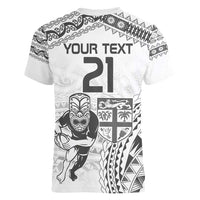 Custom Fiji Black Fern Women V-Neck T-Shirt Maori Warroir with Fijian Masi Pattern LT9 - Polynesian Pride