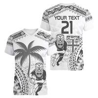 Custom Fiji Black Fern Women V-Neck T-Shirt Maori Warroir with Fijian Masi Pattern LT9 - Polynesian Pride
