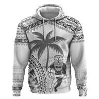 Custom Fiji Black Fern Zip Hoodie Maori Warroir with Fijian Masi Pattern LT9 Pullover Hoodie White - Polynesian Pride