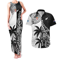 Custom Fiji New Zealand Couples Matching Tank Maxi Dress and Hawaiian Shirt Maori mix Tapa Pattern Version LT9 Black - Polynesian Pride