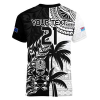 Custom Fiji New Zealand Women V-Neck T-Shirt Maori mix Tapa Pattern Version LT9 - Polynesian Pride