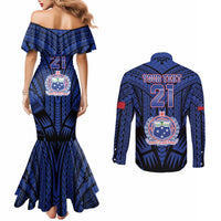 Custom Manu Samoa Sevens Rugby Couples Matching Mermaid Dress and Long Sleeve Button Shirt Samoan Tribal Tattoo LT9 - Polynesian Pride