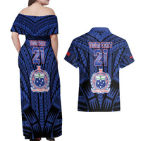 Custom Manu Samoa Sevens Rugby Couples Matching Off Shoulder Maxi Dress and Hawaiian Shirt Samoan Tribal Tattoo LT9 - Polynesian Pride