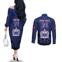 Custom Manu Samoa Sevens Rugby Couples Matching Off The Shoulder Long Sleeve Dress and Long Sleeve Button Shirt Samoan Tribal Tattoo LT9 - Polynesian Pride