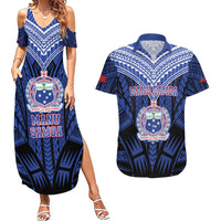 Custom Manu Samoa Sevens Rugby Couples Matching Summer Maxi Dress and Hawaiian Shirt Samoan Tribal Tattoo LT9 Blue - Polynesian Pride