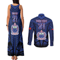 Custom Manu Samoa Sevens Rugby Couples Matching Tank Maxi Dress and Long Sleeve Button Shirt Samoan Tribal Tattoo LT9 - Polynesian Pride