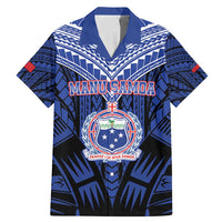 Custom Manu Samoa Sevens Rugby Family Matching Mermaid Dress and Hawaiian Shirt Samoan Tribal Tattoo LT9 Dad's Shirt - Short Sleeve Blue - Polynesian Pride