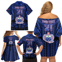 Custom Manu Samoa Sevens Rugby Family Matching Off Shoulder Short Dress and Hawaiian Shirt Samoan Tribal Tattoo LT9 - Polynesian Pride